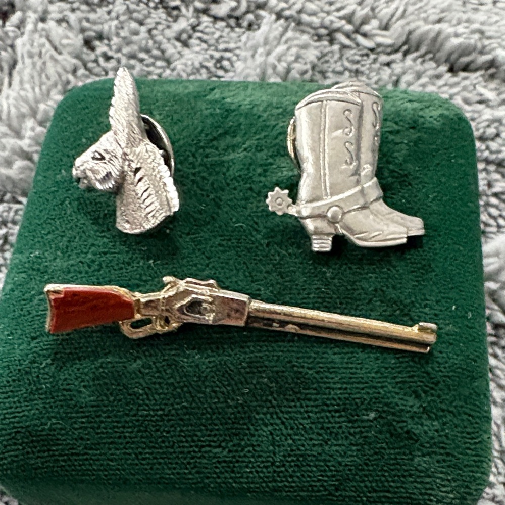 Cowboy Pin Trio - Boot, Rifle & Donkey Head - Picture 1 of 3